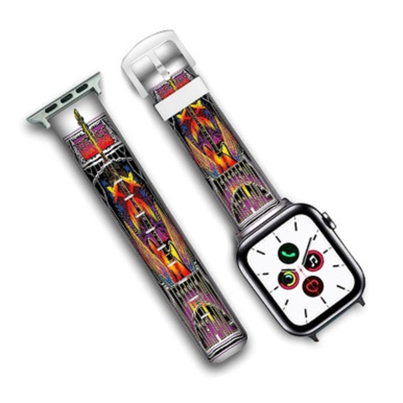Pastele Jefferson Airplane Custom Personalized Apple Watch Band Genuine Leather Watch Band Replacement 38mm 40mm 42mm 44mm