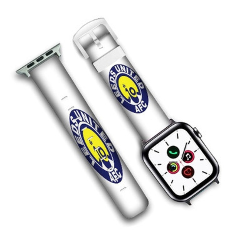 Pastele Leeds United Badges Football League Custom Personalized Apple Watch Band Genuine Leather Watch Band Replacement 38mm 40mm 42mm 44mm