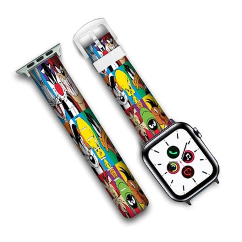 Pastele Looney Tunes Art Custom Personalized Apple Watch Band Genuine Leather Watch Band Replacement 38mm 40mm 42mm 44mm