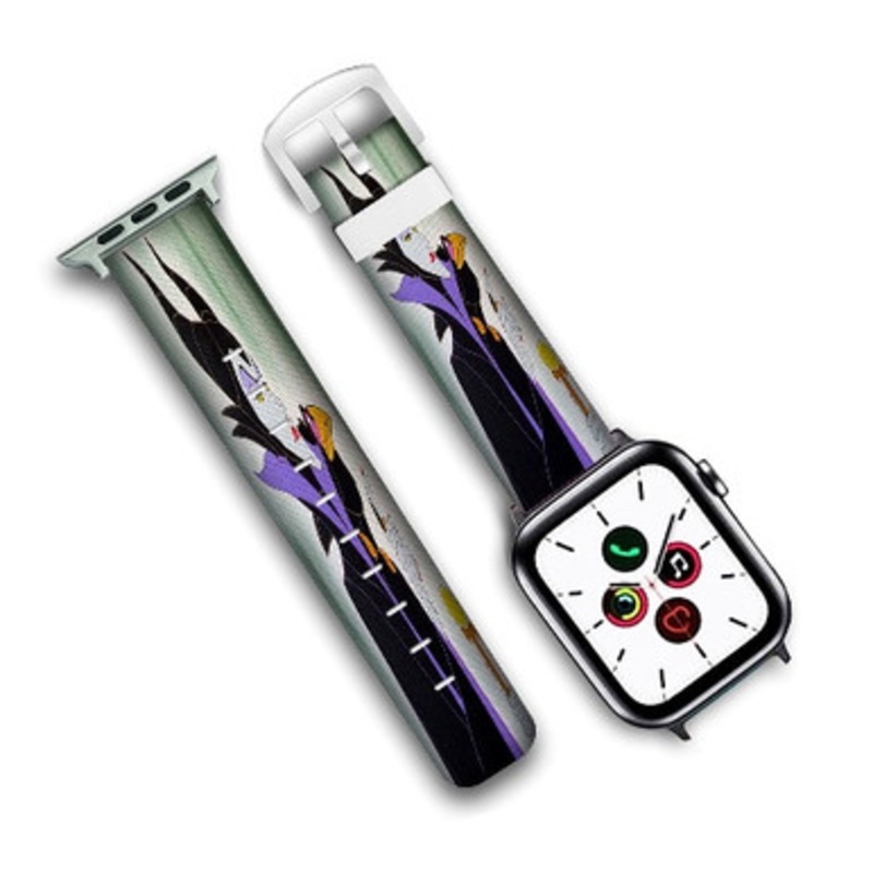 Pastele Maleficent Disney Villains Custom Personalized Apple Watch Band Genuine Leather Watch Band Replacement 38mm 40mm 42mm 44mm