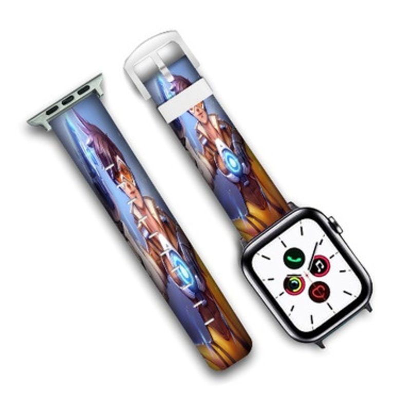 Pastele Overwatch Tracer Custom Personalized Apple Watch Band Genuine Leather Watch Band Replacement 38mm 40mm 42mm 44mm