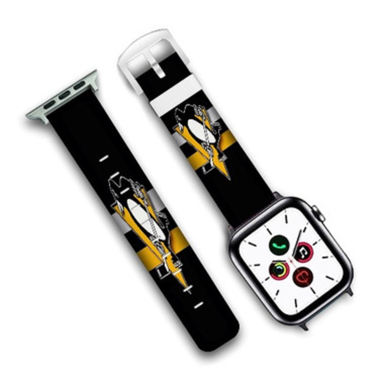 Pastele Pittsburgh Penguins NHL Custom Personalized Apple Watch Band Genuine Leather Watch Band Replacement 38mm 40mm 42mm 44mm