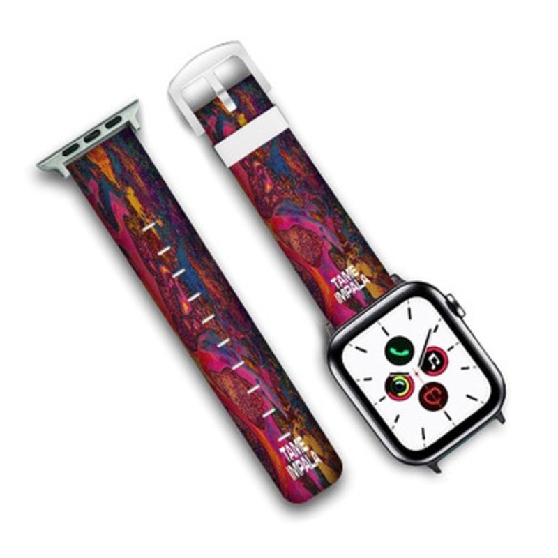 Pastele Tame Impala Art Custom New Personalized Apple Watch Band Genuine Leather Watch Band Replacement 38mm 40mm 42mm 44mm