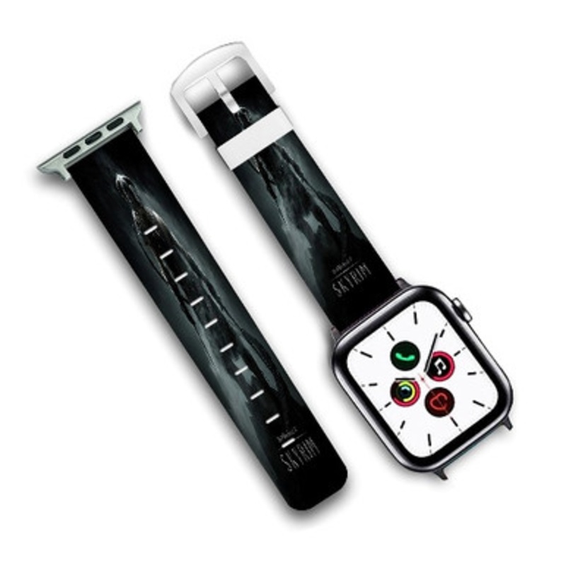 Pastele The Elder Scrolls V Skyrim Art Custom New Personalized Apple Watch Band Genuine Leather Watch Band Replacement 38mm 40mm 42mm 44mm