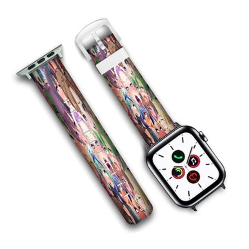 Pastele Ahegao Custom Personalized Apple Watch Band Genuine Leather Watch Band Replacement 38mm 40mm 42mm 44mm