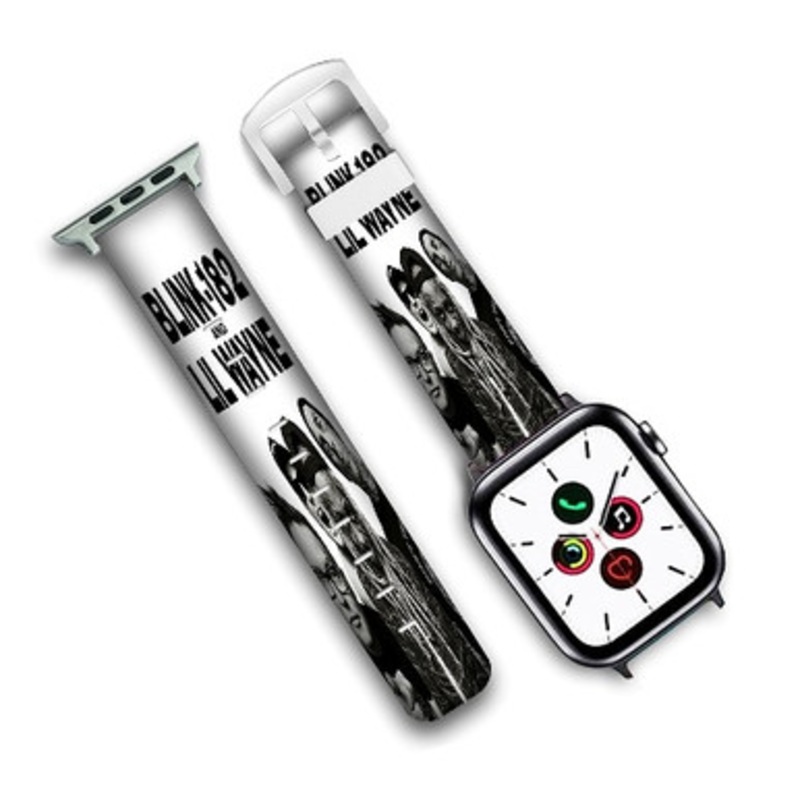 Pastele Blink 182 and Lil Wayne Custom Personalized Apple Watch Band Genuine Leather Watch Band Replacement 38mm 40mm 42mm 44mm