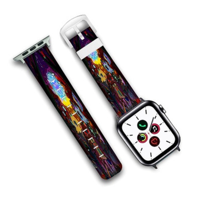 Pastele Night in the Woods 2 Custom Personalized Apple Watch Band Genuine Leather Watch Band Replacement 38mm 40mm 42mm 44mm