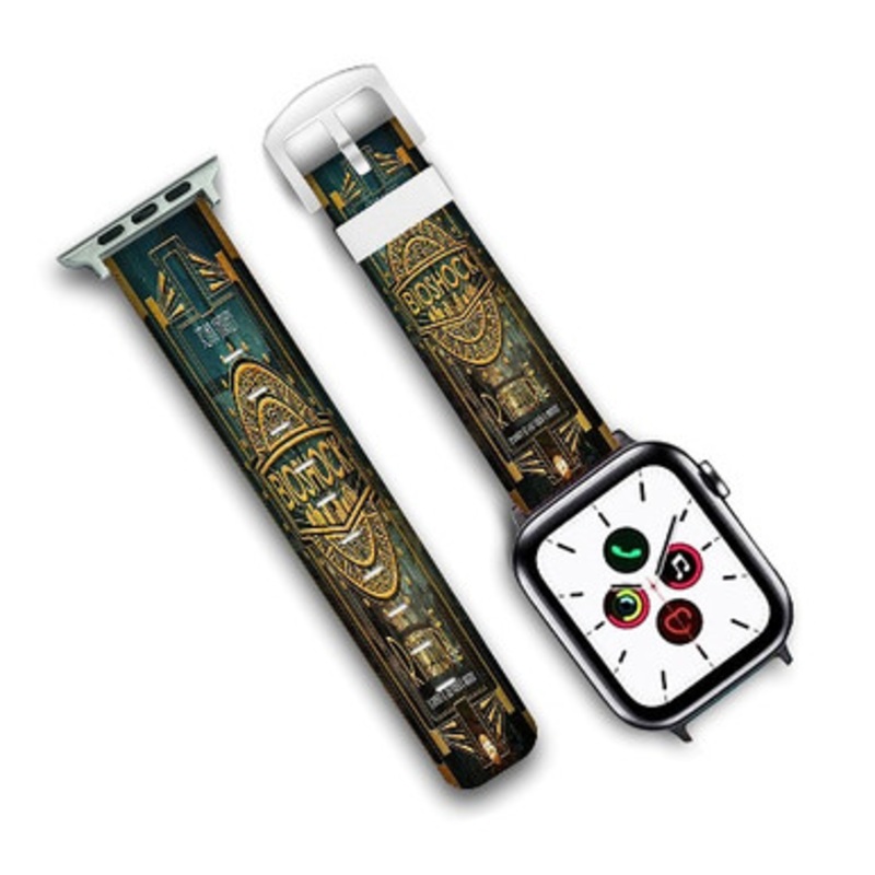 Pastele Bioshock Rapture Art Custom Personalized Apple Watch Band Genuine Leather Watch Band Replacement 38mm 40mm 42mm 44mm