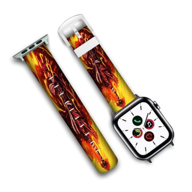 Pastele Fairy Tail Natsu On Fire Custom Personalized Apple Watch Band Genuine Leather Watch Band Replacement 38mm 40mm 42mm 44mm