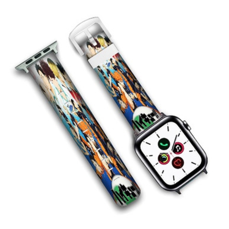 Pastele Haikyuu Art Custom New Personalized Apple Watch Band Genuine Leather Watch Band Replacement 38mm 40mm 42mm 44mm