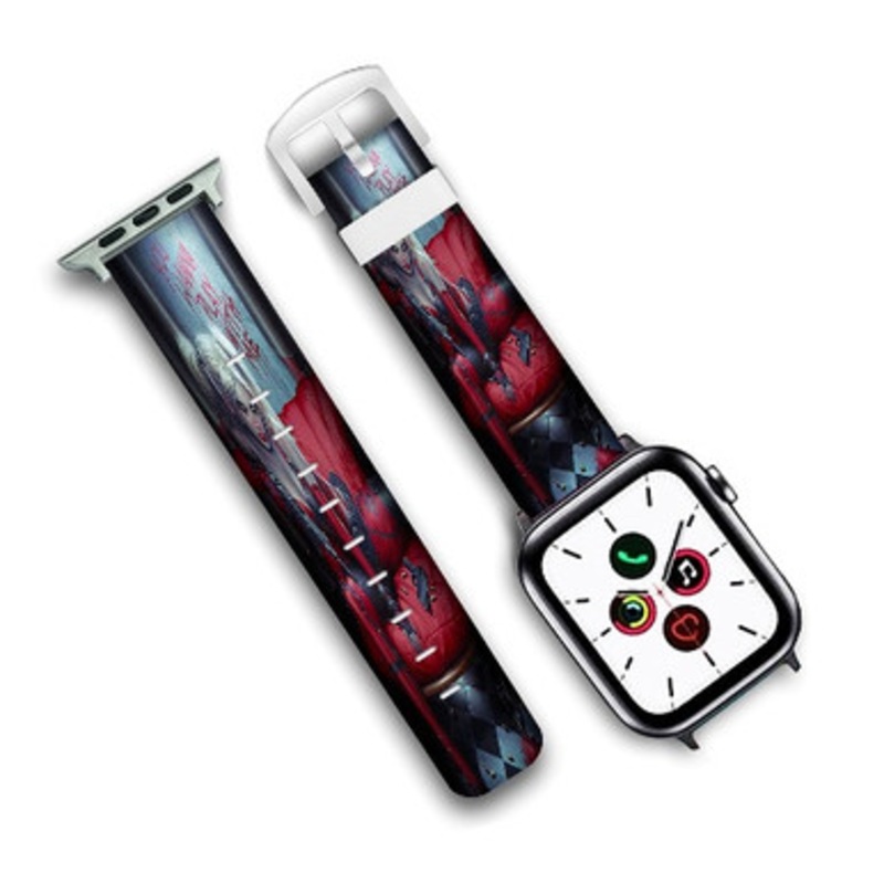 Pastele Harley Quinn You Wanna Play With Me Custom Personalized Apple Watch Band Genuine Leather Watch Band Replacement 38mm 40mm 42mm 44mm