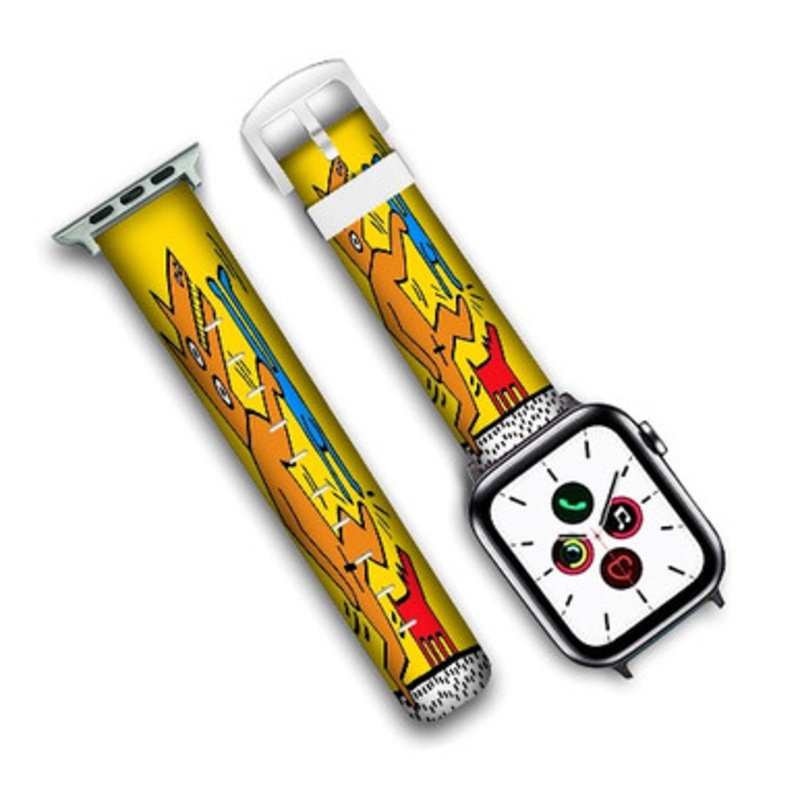 Pastele keith haring Custom Personalized Apple Watch Band Genuine Leather Watch Band Replacement 38mm 40mm 42mm 44mm