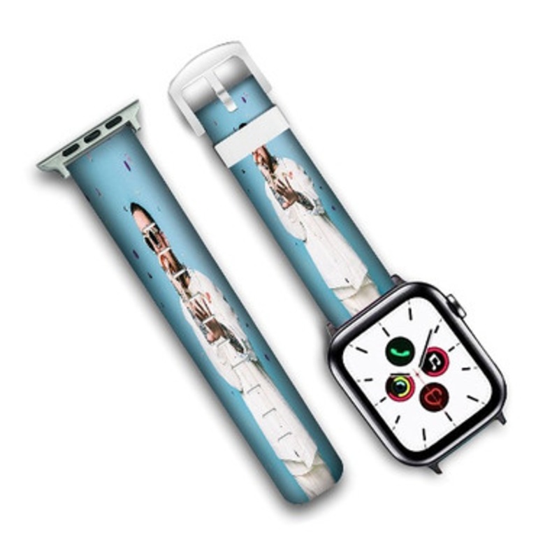 Pastele Mac Miller Art Custom Personalized Apple Watch Band Genuine Leather Watch Band Replacement 38mm 40mm 42mm 44mm