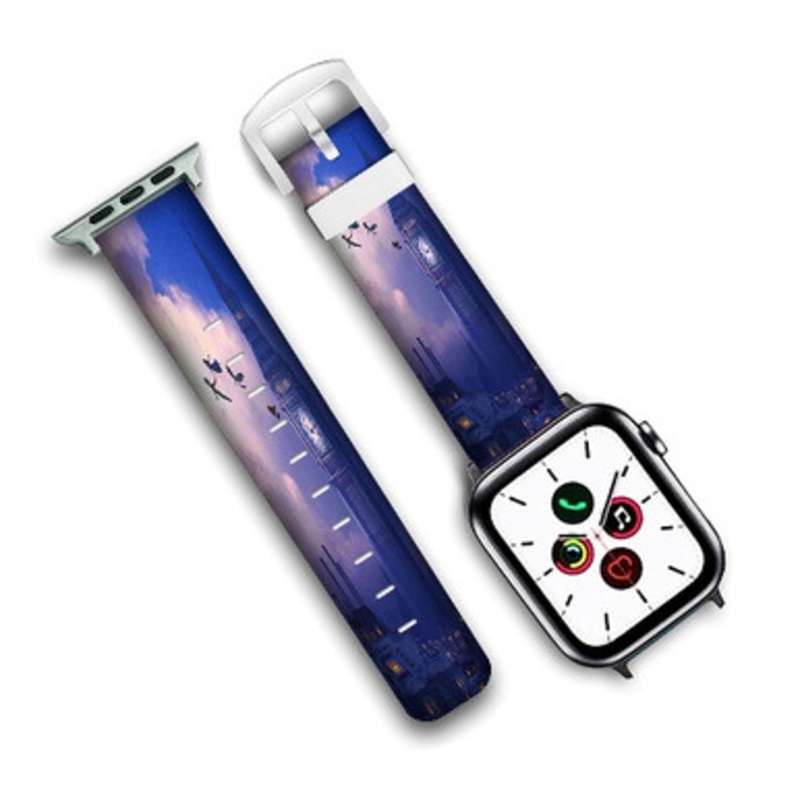 Pastele Peter Pan Big Ben Disney Custom Personalized Apple Watch Band Genuine Leather Watch Band Replacement 38mm 40mm 42mm 44mm