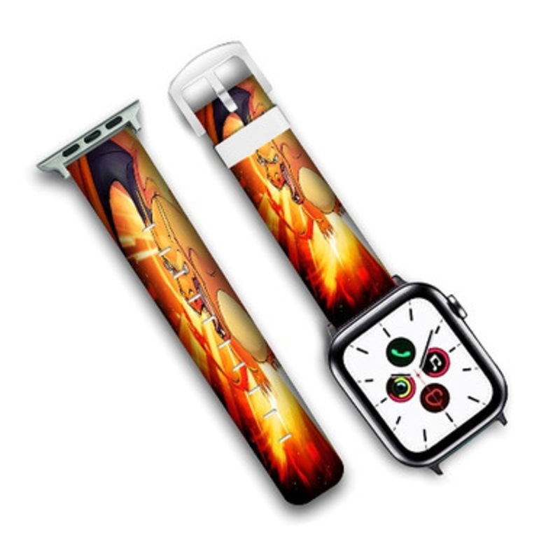 Pastele pokemon charizard Custom Personalized Apple Watch Band Genuine Leather Watch Band Replacement 38mm 40mm 42mm 44mm