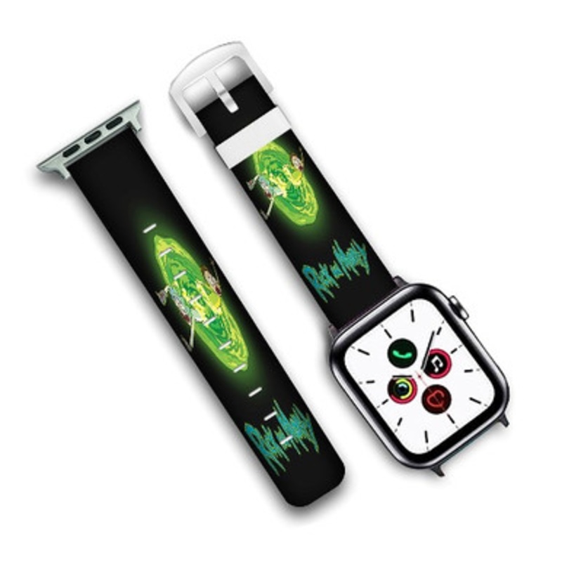 Pastele Rick and Morty Out of The Portal Custom New Personalized Apple Watch Band Genuine Leather Watch Band Replacement 38mm 40mm 42mm 44mm