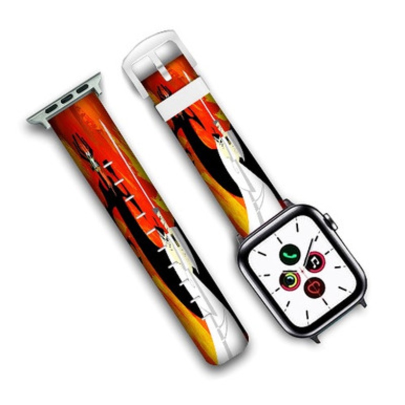 Pastele Samurai Jack Art Custom Personalized Apple Watch Band Genuine Leather Watch Band Replacement 38mm 40mm 42mm 44mm