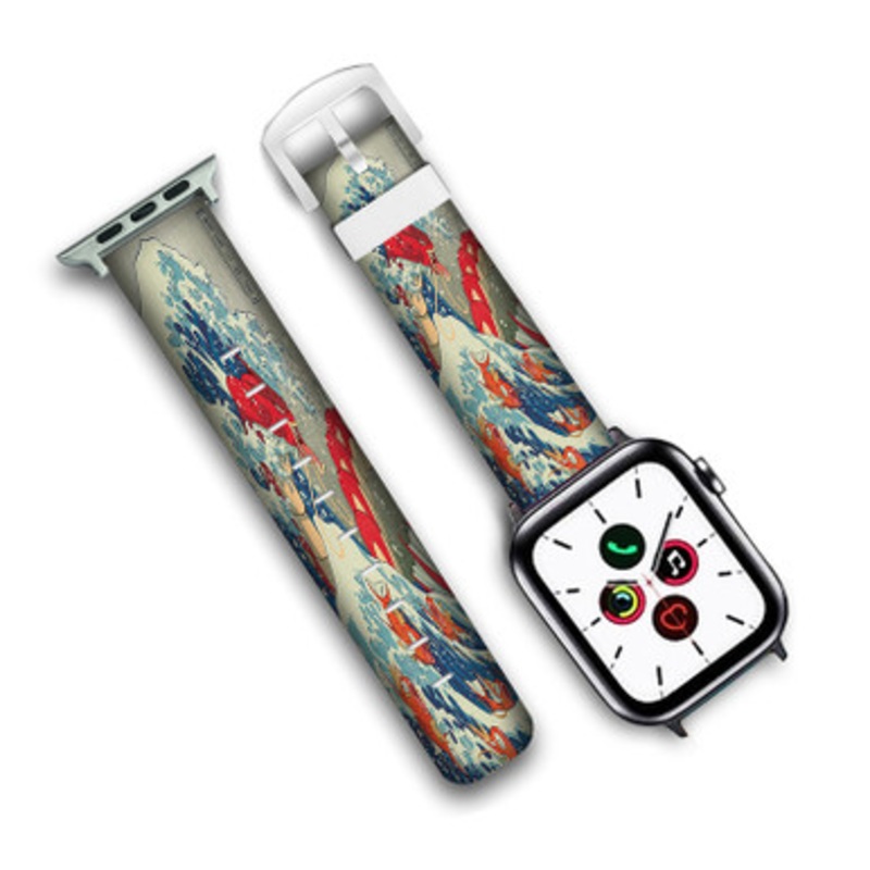 Pastele The Great Red Wave IIjk Custom Personalized Apple Watch Band Genuine Leather Watch Band Replacement 38mm 40mm 42mm 44mm