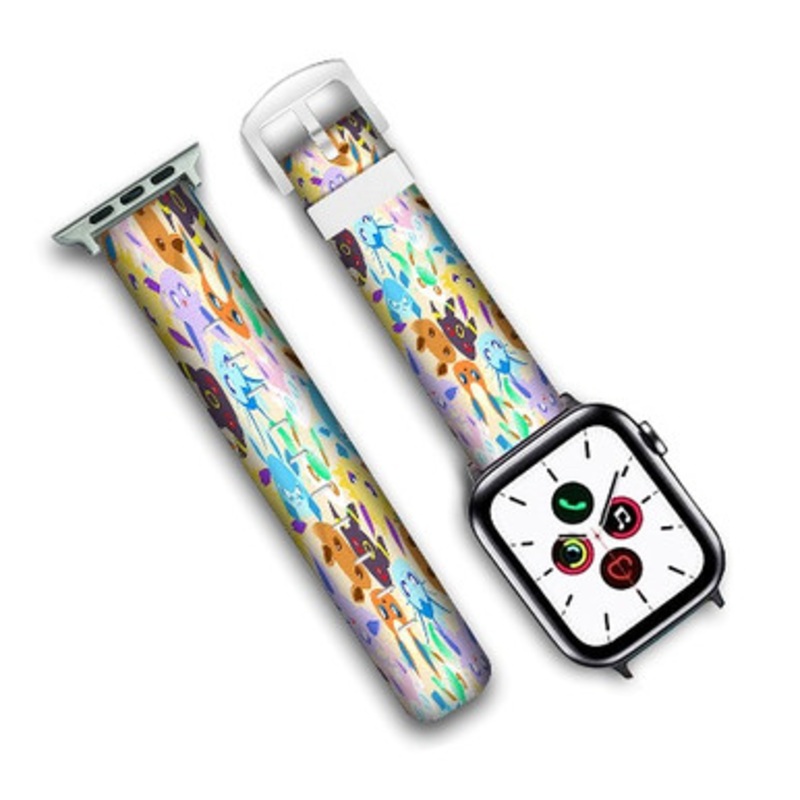 Pastele Eevee Evolutions Pokemon Custom Personalized Apple Watch Band Genuine Leather Watch Band Replacement 38mm 40mm 42mm 44mm