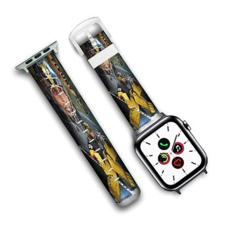 Pastele Marc Andr Fleury Vegas Golden Knights NHL Custom Personalized Apple Watch Band Genuine Leather Watch Band Replacement 38mm 40mm 42mm 44mm