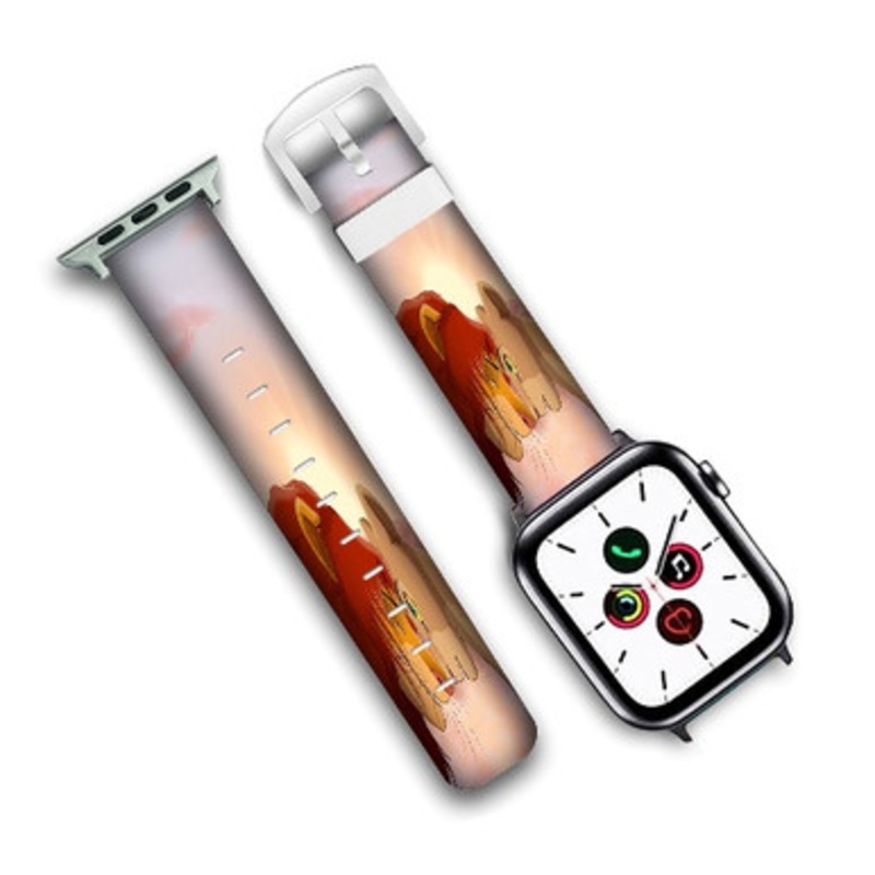 Pastele Nala and Simba The Lion King Disney Custom Personalized Apple Watch Band Genuine Leather Watch Band Replacement 38mm 40mm 42mm 44mm