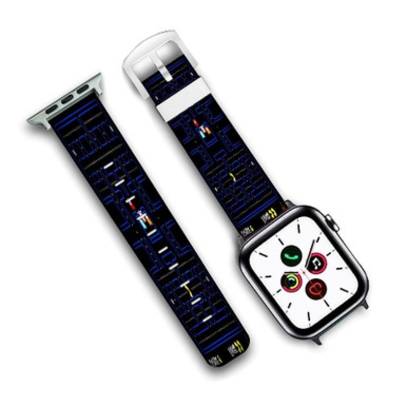 Pastele Pac Man Custom Personalized Apple Watch Band Genuine Leather Watch Band Replacement 38mm 40mm 42mm 44mm