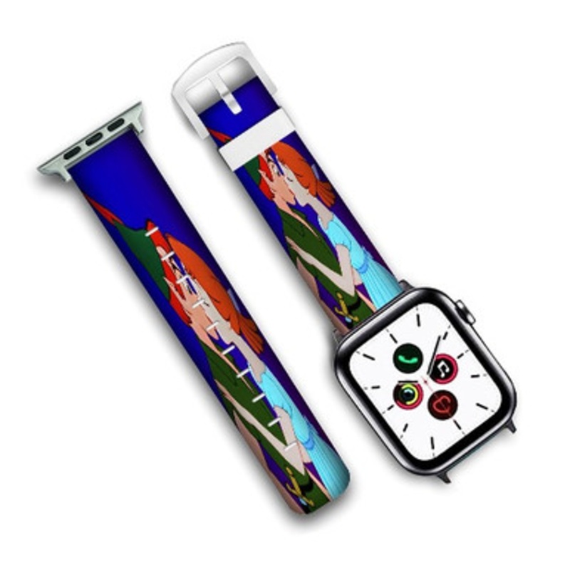 Pastele Peter Pan and Wendy Kiss Disney Custom Personalized Apple Watch Band Genuine Leather Watch Band Replacement 38mm 40mm 42mm 44mm