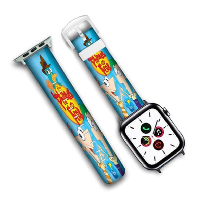 Pastele Phineas and Ferb Custom Personalized Apple Watch Band Genuine Leather Watch Band Replacement 38mm 40mm 42mm 44mm