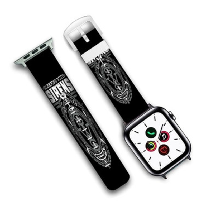 Pastele Sleeping With Sirens Flag Custom Personalized Apple Watch Band Genuine Leather Watch Band Replacement 38mm 40mm 42mm 44mm