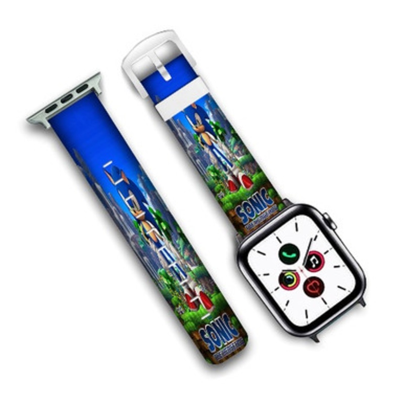 Pastele Sonic The Hedgehog Custom Personalized Apple Watch Band Genuine Leather Watch Band Replacement 38mm 40mm 42mm 44mm