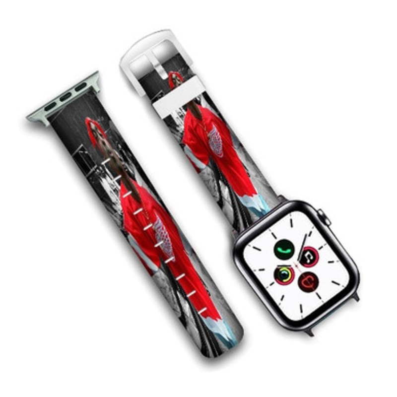 Pastele Tupac Shakur Red Wings T shirt Mens 2pac tee Custom Personalized Apple Watch Band Genuine Leather Watch Band Replacement 38mm 40mm 42mm 44mm