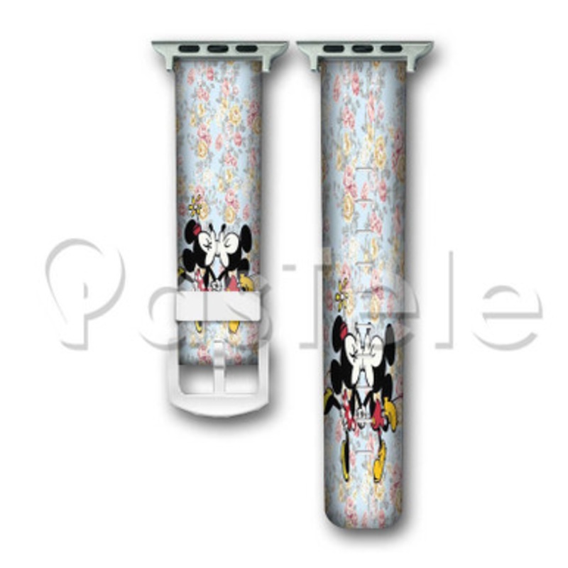 Mickey Mouse and Minnie Mouse Kiss Custom Personalized Apple Watch Band 38mm 40mm 42mm 44mm Leather PU