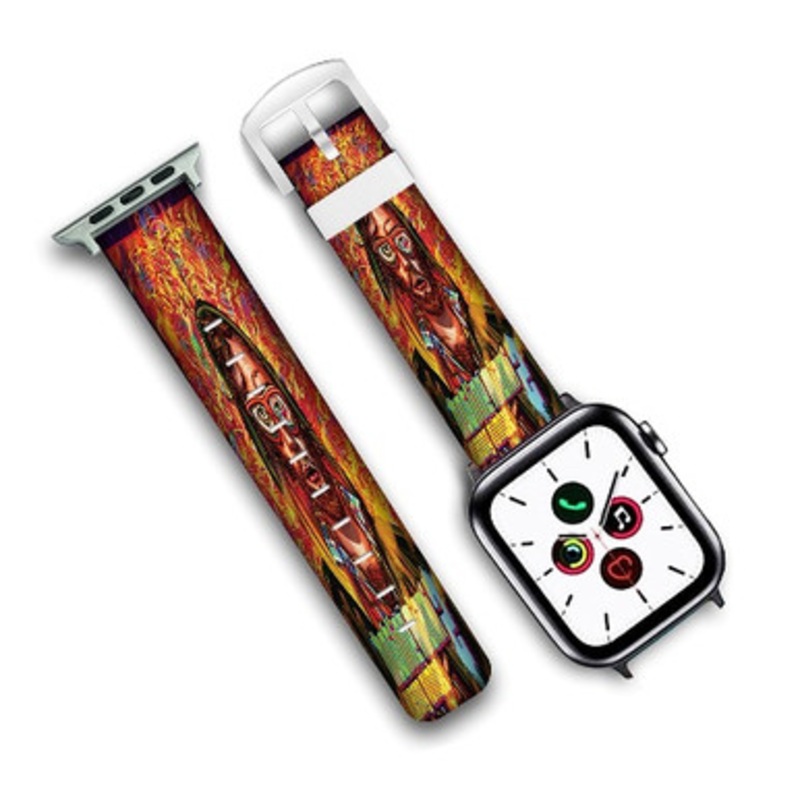 Pastele Hotline Miami 2 Wrong Number Fire Poster Wall Decor Custom Personalized Apple Watch Band Genuine Leather Watch Band Replacement 38mm 40mm 42mm 44mm