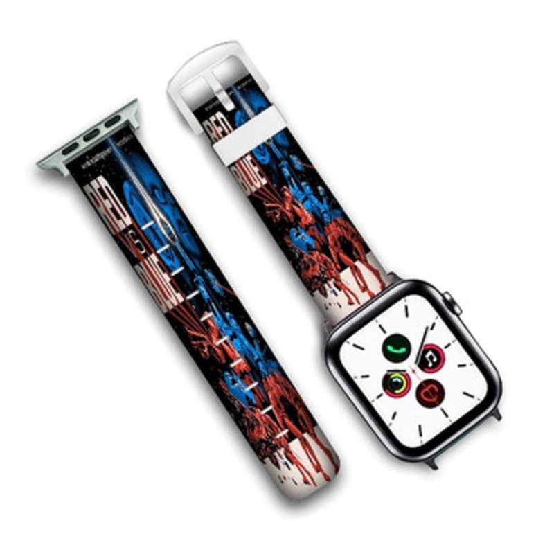 Pastele Red vs Blue Halo Custom Personalized Apple Watch Band Genuine Leather Watch Band Replacement 38mm 40mm 42mm 44mm