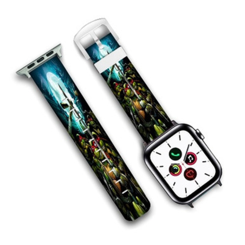 Pastele Teenage Mutant Ninja Turtles Ready Fighting Custom Personalized Apple Watch Band Genuine Leather Watch Band Replacement 38mm 40mm 42mm 44mm