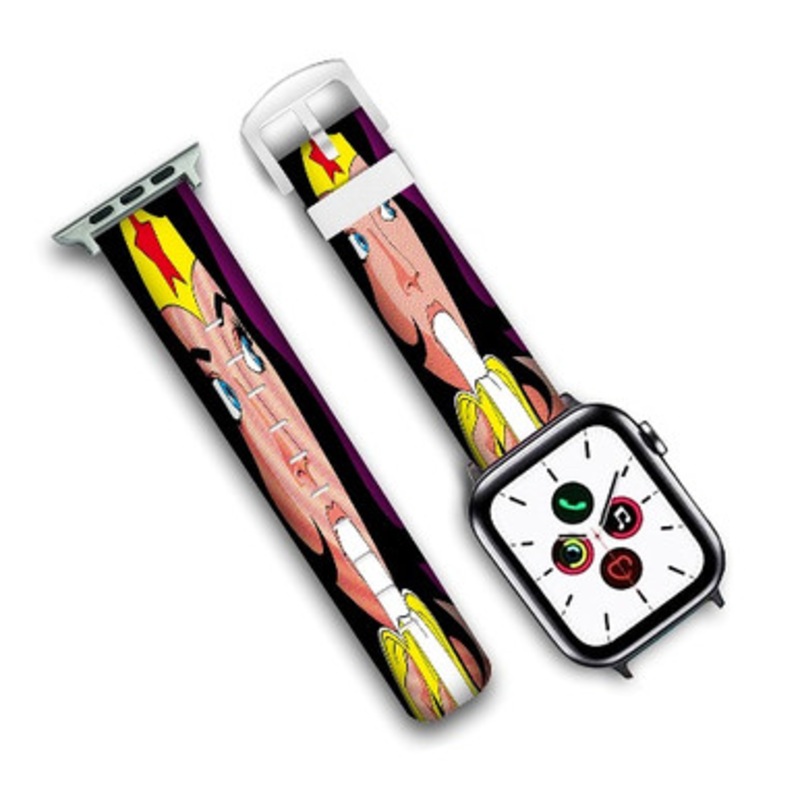 Pastele Wonder Woman and Banana Custom Personalized Apple Watch Band Genuine Leather Watch Band Replacement 38mm 40mm 42mm 44mm