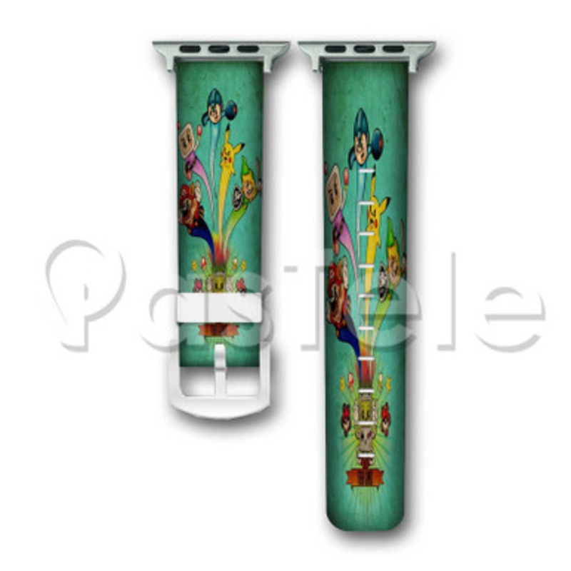 Mario Bross Adventure Time Pokemon Zelda Custom Personalized Apple Watch Band 38mm 40mm 42mm 44mm Leather PU