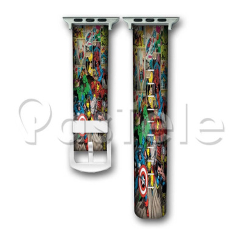 Marvel Comics Superheroes Collage Custom Personalized Apple Watch Band 38mm 40mm 42mm 44mm Leather PU