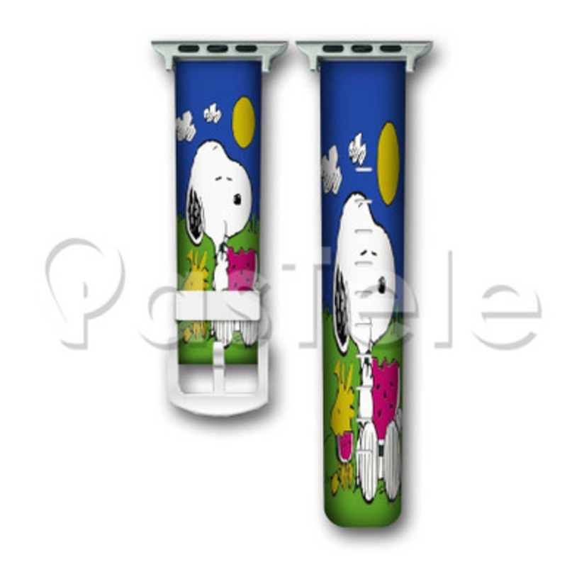 Summer Snoopy Woodstock Custom Personalized Apple Watch Band 38mm 40mm 42mm 44mm Leather PU