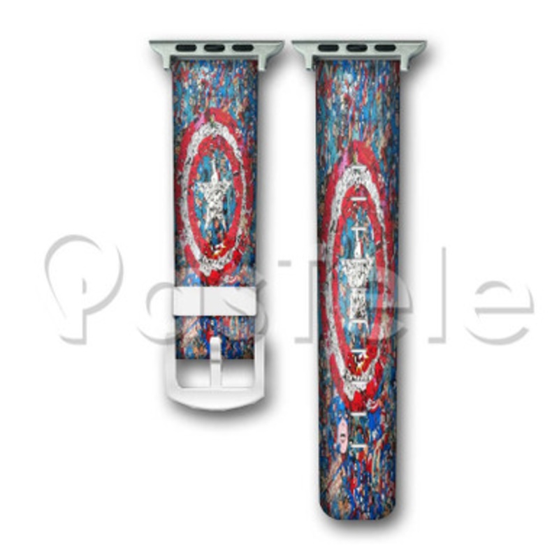 Captain America The Avengers Collage Custom Personalized Apple Watch Band 38mm 40mm 42mm 44mm Leather PU