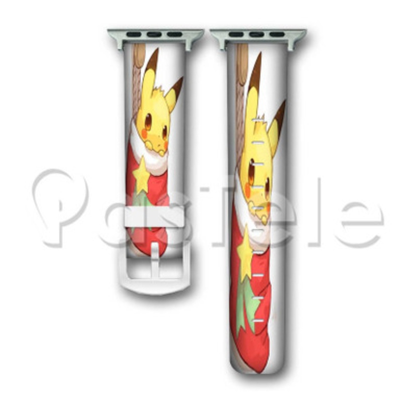 Christmas Pikachu Custom Personalized Apple Watch Band 38mm 40mm 42mm 44mm Leather PU