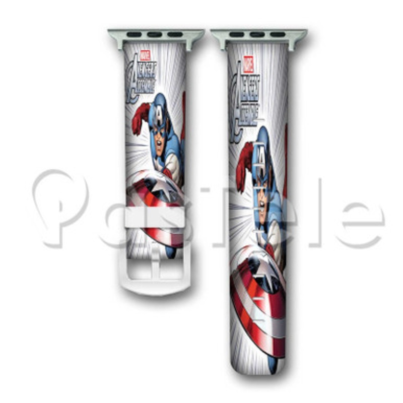 Avengers Assemble Captain America Custom Personaliez Apple Watch Band 38mm 40mm 42mm 44mm Leather PU