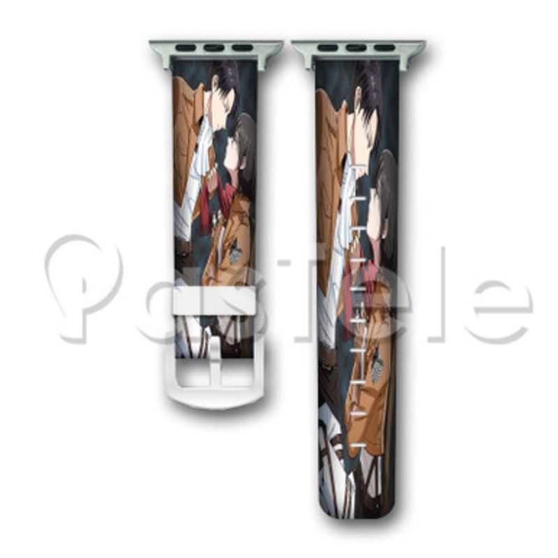 Mikasa Ackerman and Levi Attack On Titan Custom Personaliez Apple Watch Band 38mm 40mm 42mm 44mm Leather PU