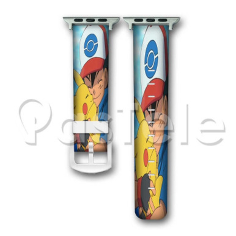 Pokemon Ash and Pikachu Custom Personaliez Apple Watch Band 38mm 40mm 42mm 44mm Leather PU