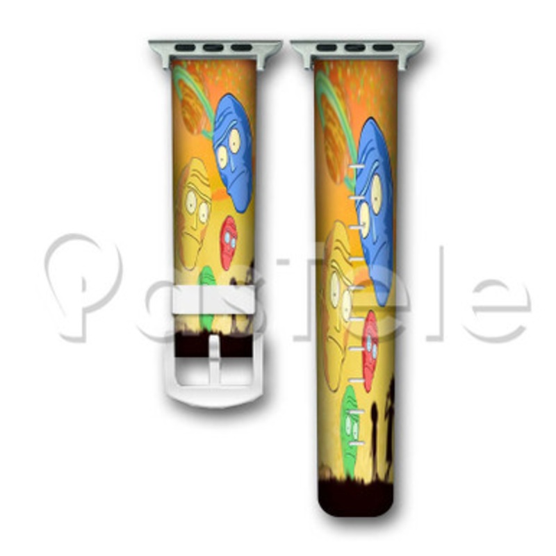 Rick and Morty Silhouette Custom Personaliez Apple Watch Band 38mm 40mm 42mm 44mm Leather PU