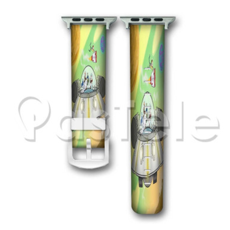 Rick and Morty Spaceship Custom Personaliez Apple Watch Band 38mm 40mm 42mm 44mm Leather PU