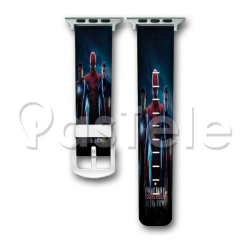 Captain America Civil War with Spiderman Custom Personaliez Apple Watch Band 38mm 40mm 42mm 44mm Leather PU