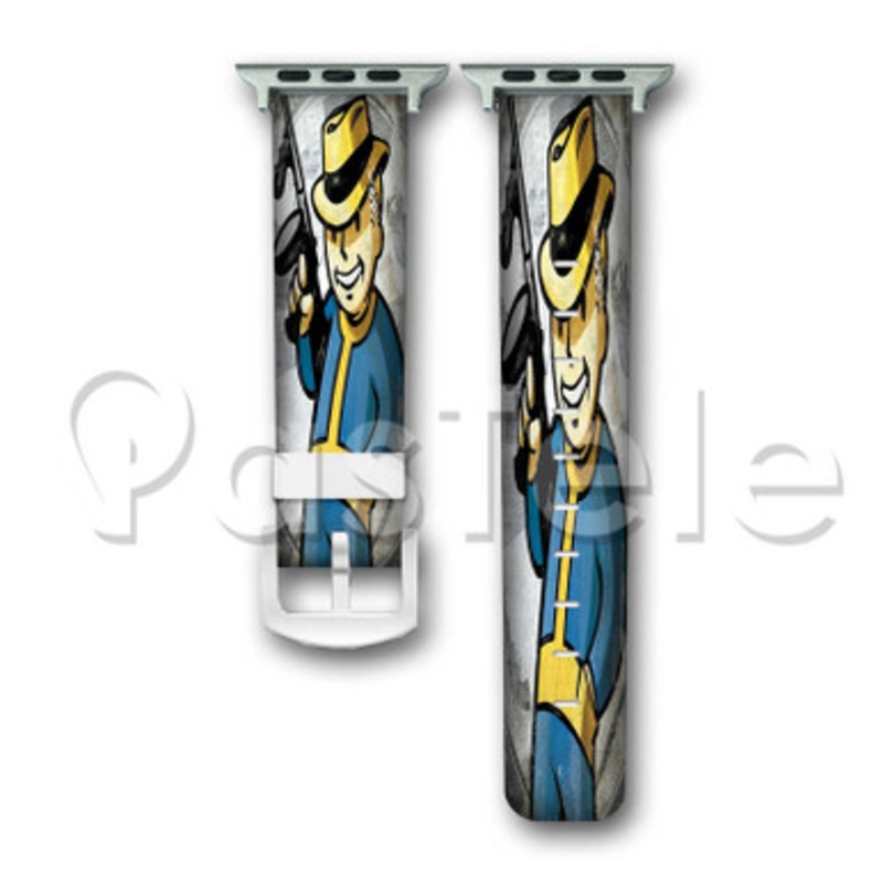 Fallout New Vegas Vault Boy With Gun Custom Personaliez Apple Watch Band 38mm 40mm 42mm 44mm Leather PU