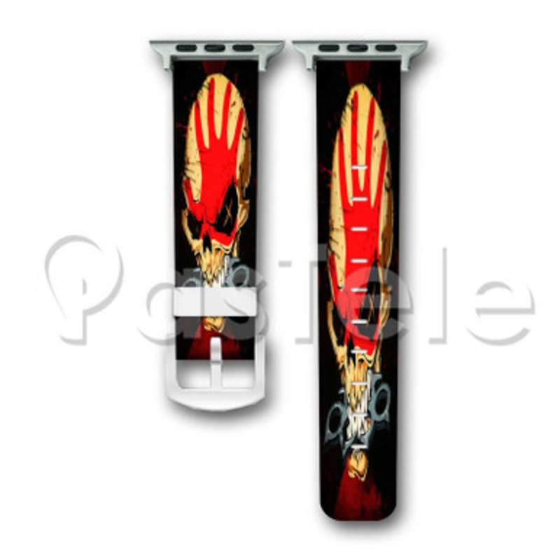 Five Finger Death Punch Skull Red Custom Personaliez Apple Watch Band 38mm 40mm 42mm 44mm Leather PU