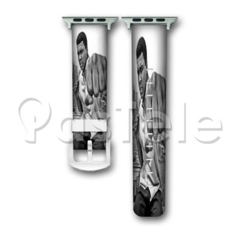 Muhammad Ali Black and White Custom Personaliez Apple Watch Band 38mm 40mm 42mm 44mm Leather PU